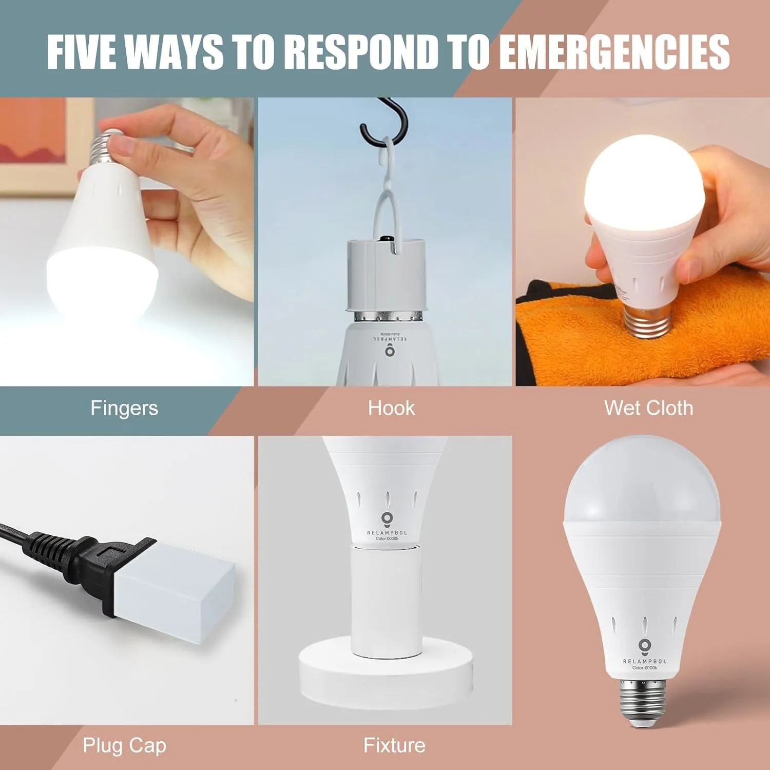 10 Pack Rechargeable Emergency Light Bulb Battery Operated Power Outage Light LED Dimmable Up to 24 Hours 6000K 9W 120V 800Lumens E26 for Hurricane Camping