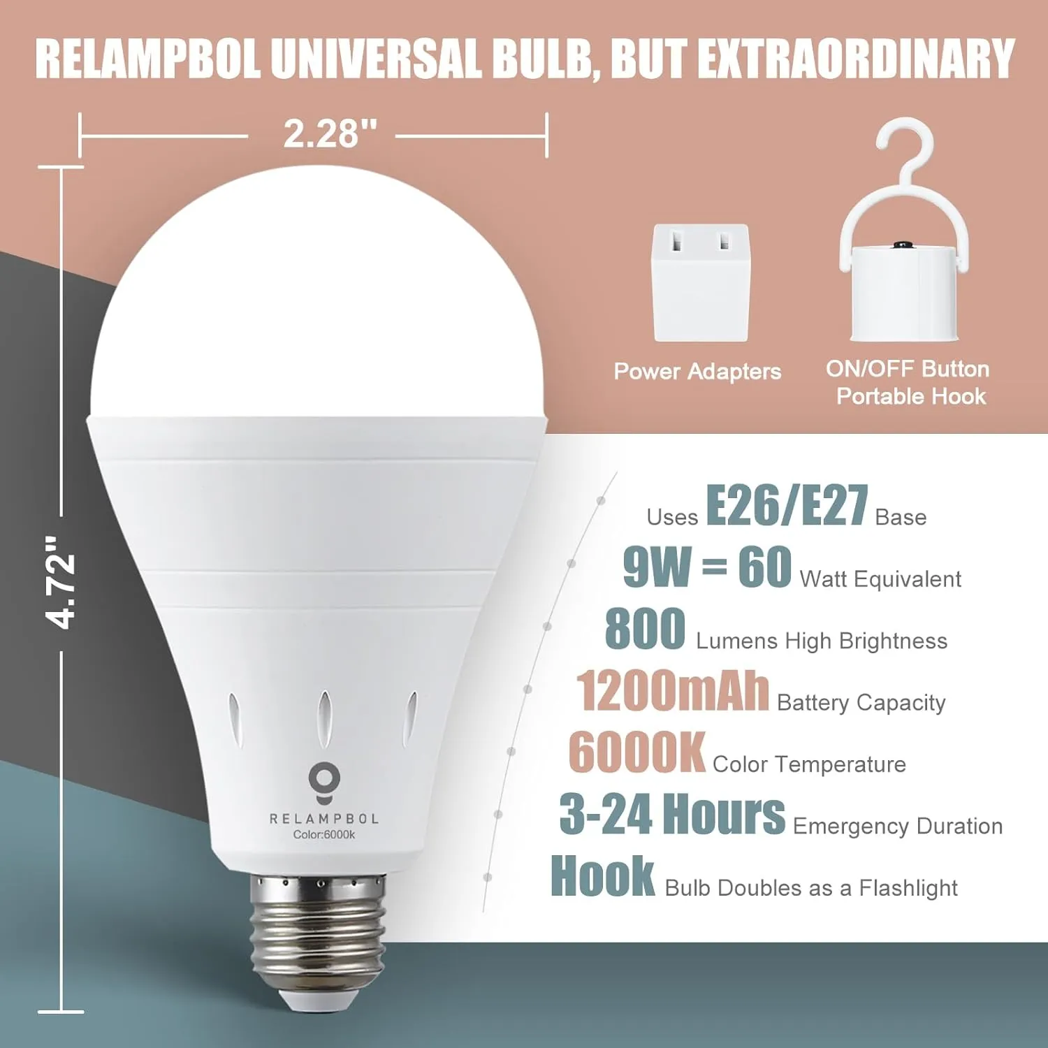 10 Pack Rechargeable Emergency Light Bulb Battery Operated Power Outage Light LED Dimmable Up to 24 Hours 6000K 9W 120V 800Lumens E26 for Hurricane Camping