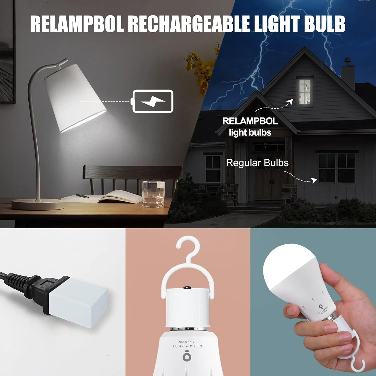 10 Pack Rechargeable Emergency Light Bulb Battery Operated Power Outage Light LED Dimmable Up to 24 Hours 6000K 9W 120V 800Lumens E26 for Hurricane Camping