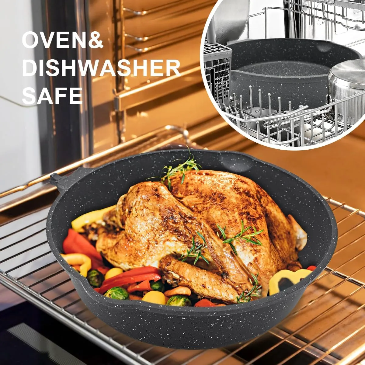 10 Pcs Pots and Pans Set Nonstick, Cast Aluminum Kitchen Cookware Set with Lid/Frying Pans & Saucepans with Detachable Handle, Oven& Dishwasher Safe (Black)