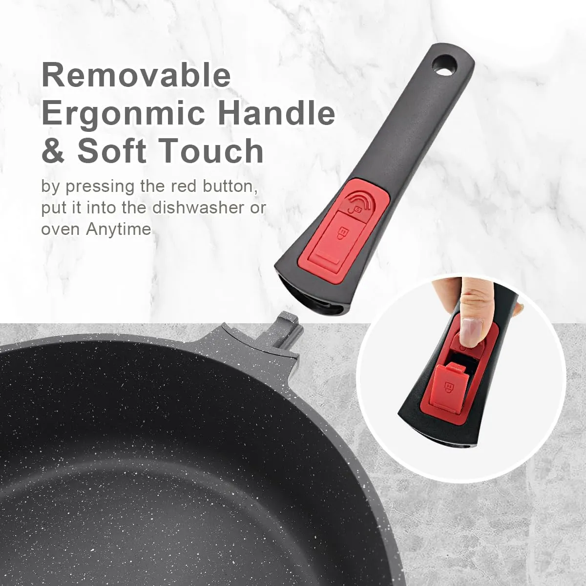10 Pcs Pots and Pans Set Nonstick, Cast Aluminum Kitchen Cookware Set with Lid/Frying Pans & Saucepans with Detachable Handle, Oven& Dishwasher Safe (Black)