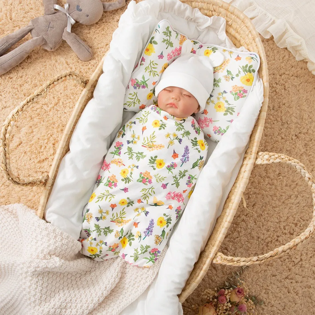 100% Cotton Floral Print Zip Up Sleeveless Baby Sleeping Bags / Pillow / Swaddling Blanket