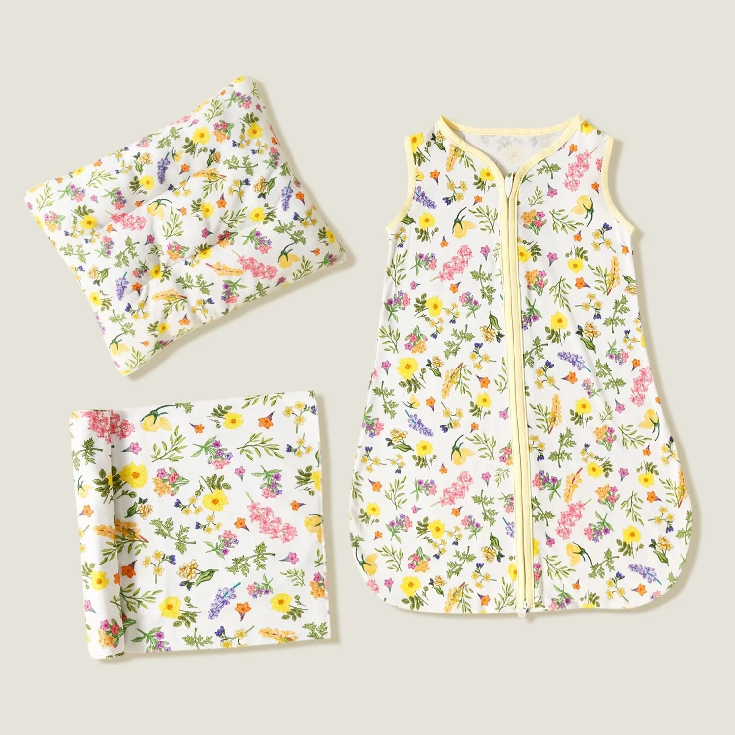 100% Cotton Floral Print Zip Up Sleeveless Baby Sleeping Bags / Pillow / Swaddling Blanket