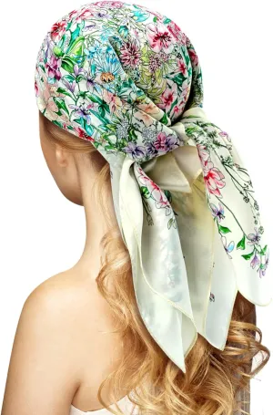 100% Silk Head Scarf for Women - 27" Hair Scarves Satin Head Scarf Bandanas Square Silk Hair Night Sleeping with Gift Packed