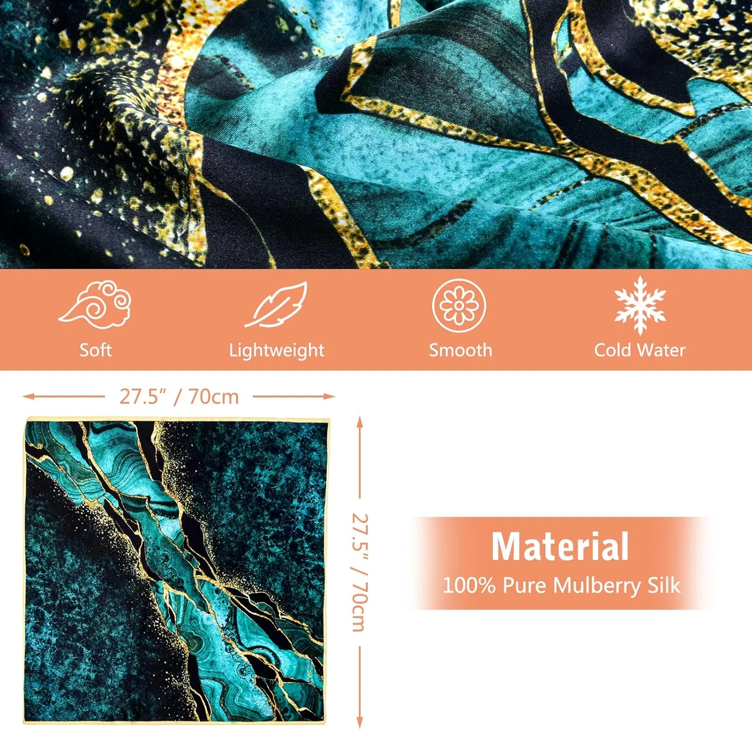 100% Silk Head Scarf for Women - 27" Hair Scarves Satin Head Scarf Bandanas Square Silk Hair Night Sleeping with Gift Packed