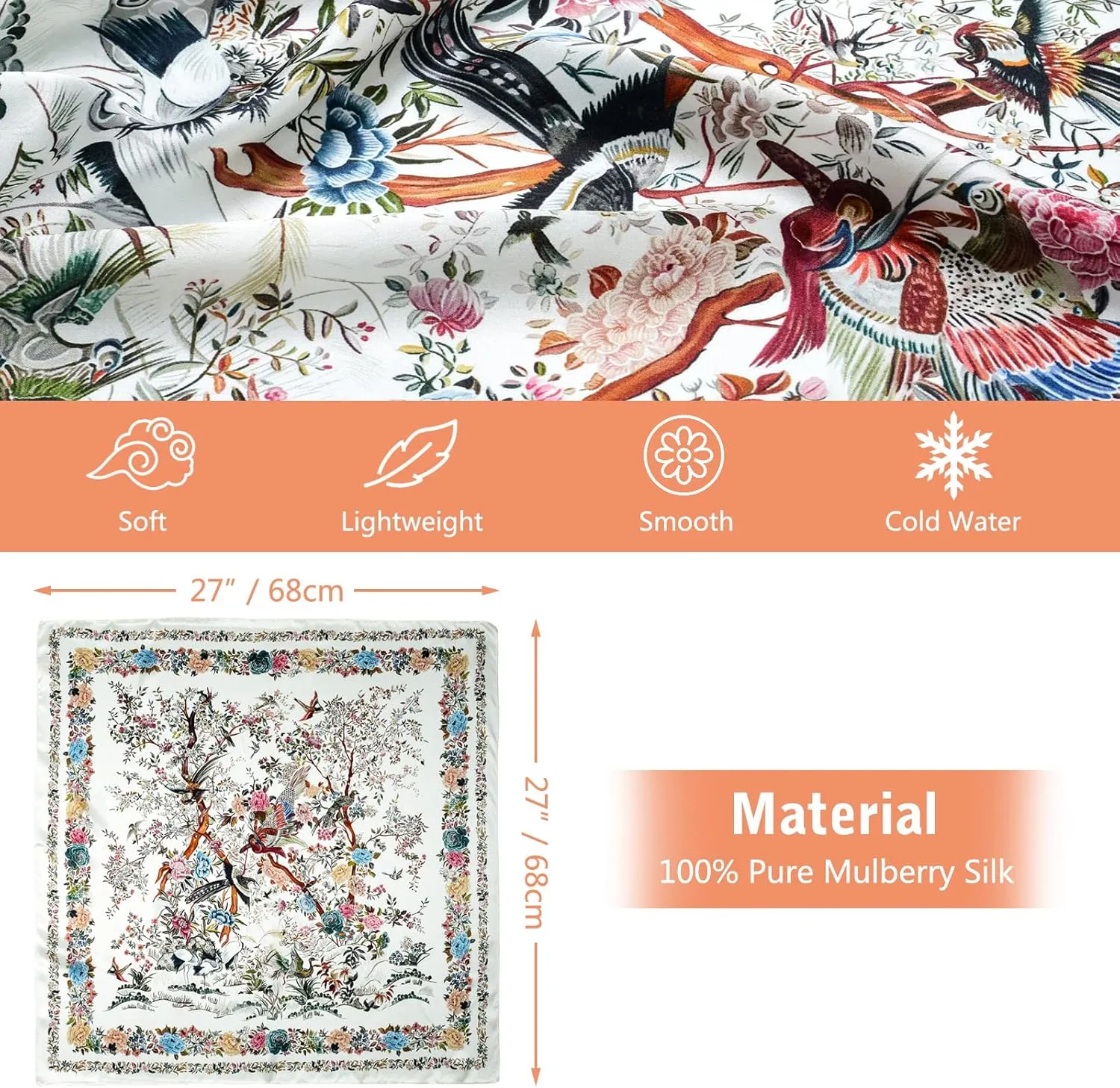 100% Silk Head Scarf for Women - 27" Hair Scarves Satin Head Scarf Bandanas Square Silk Hair Night Sleeping with Gift Packed