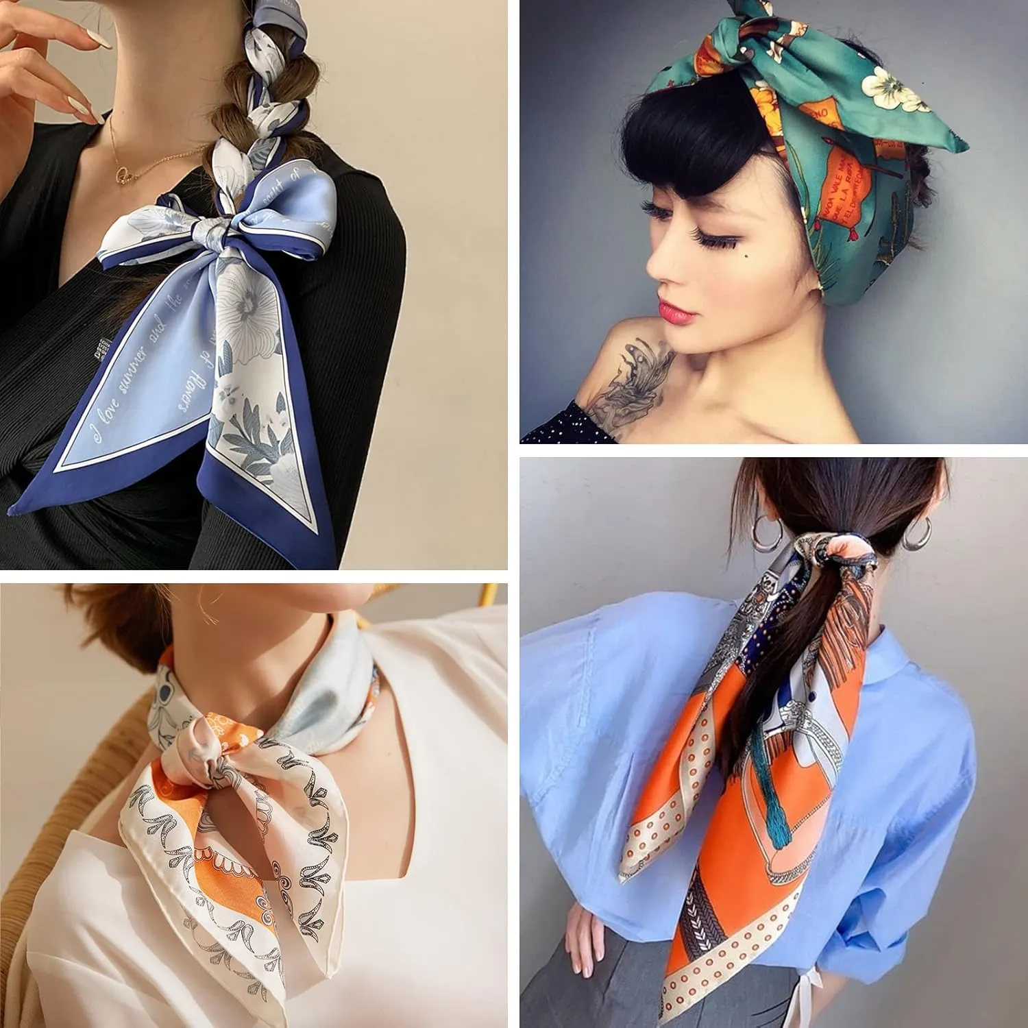 100% Silk Head Scarf for Women - 27" Hair Scarves Satin Head Scarf Bandanas Square Silk Hair Night Sleeping with Gift Packed