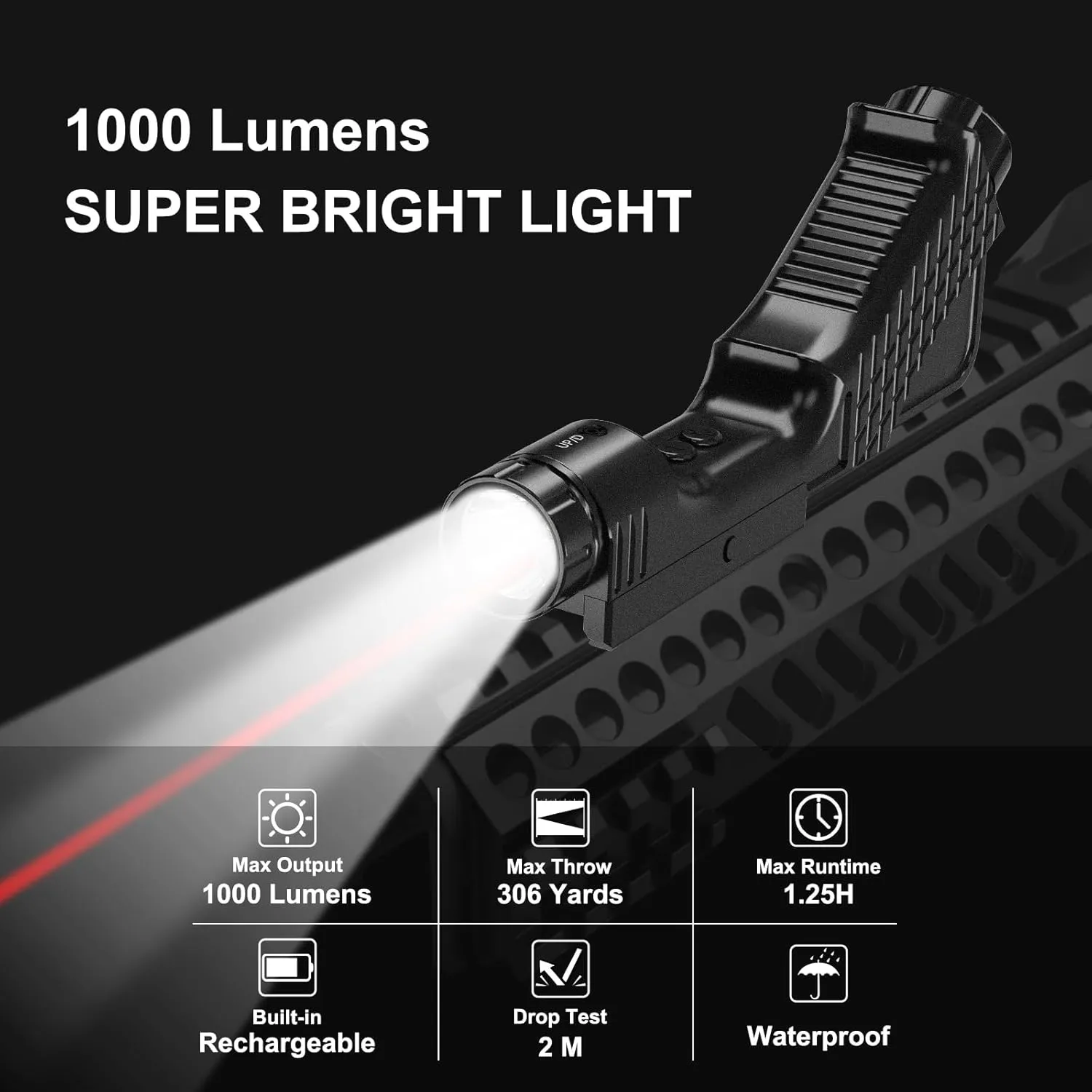 1000 Lumens Tactical Laser Light Combo for Rifle (2025 New) Compatible with M-Lok and Picatinny Rail, Aluminum Rifle Flashlight Red Laser Combo with Strobe Function, 2000Mah UBS-TypeC Rechargeable