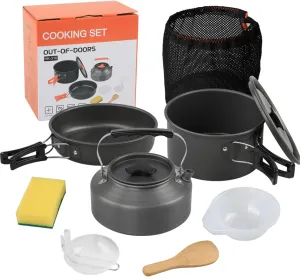10Pcs Camping Cooking Set, Aluminium Alloy Non-Stick Camping Pots and Pans with Handle, Portable Stackable Camping Cookware with Mesh Bag for Outdoor Camping Hiking PicnicSet