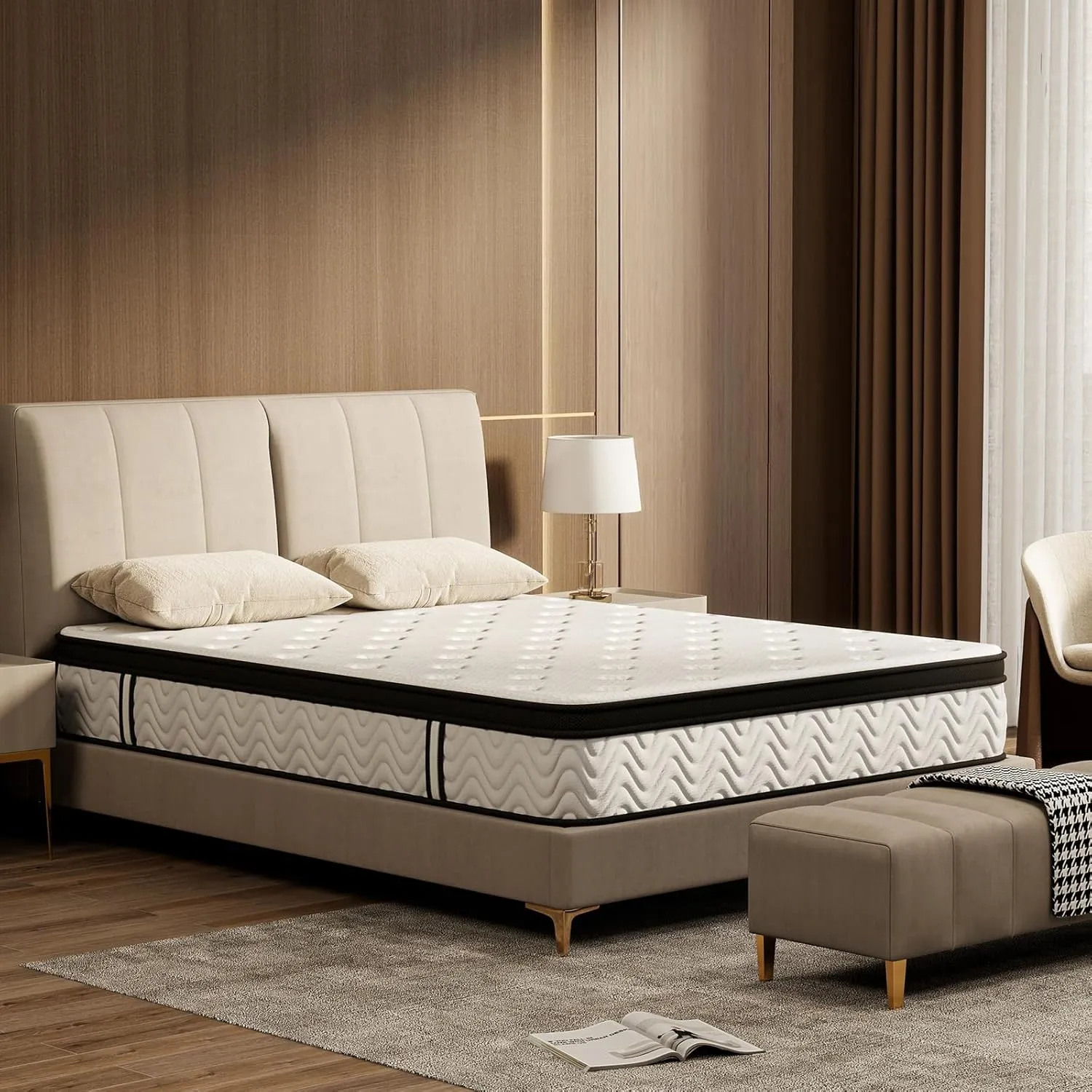 12-Inch Queen Hybrid Mattress with Memory Foam, Independent Pocket Coils & Breathable Mesh Fabric for Excellent Motion Isolation, Medium Firm, Certipur-Us, No Fiber-Glass, 100-Night Trial,White