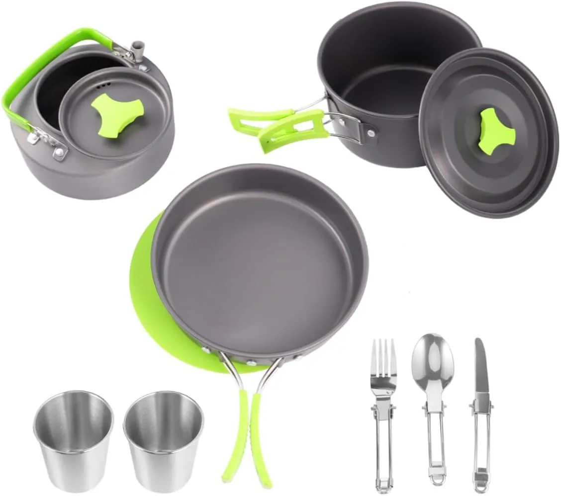 12-Piece Camping Cookware Set Portable Outdoor Cooking Utensils Kit for 1-2 People Kitchen Accessories for Camping Hiking and Picnics