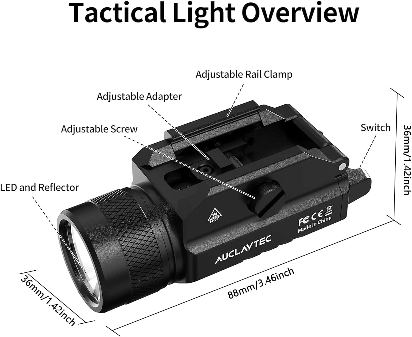 1200 Lumen Pistol Light Mounted Tactical Flashlight, Gun Light with Strobe Mode, Weapon Flashlight for GL Glock and Picatinny Rail (Without Laser, None Rechargeable)