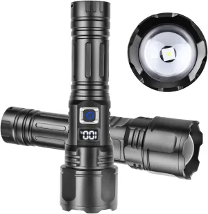 1200 Lumens LED High Powerful Flashlight, Super Bright USB Rechargeable Torch, 5 Lighting Modes, with Digital Display Zoomable IPX4 Waterproof Handheld Torch for Camping Hiking Emergencies(Battery(186
