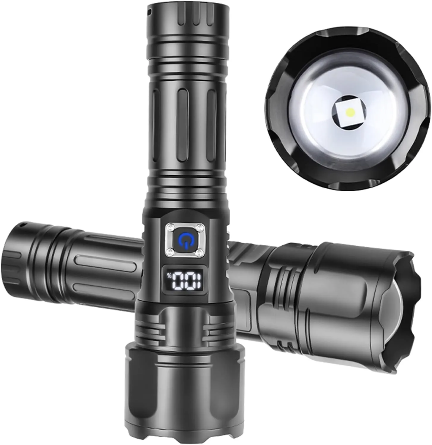 1200 Lumens LED High Powerful Flashlight, Super Bright USB Rechargeable Torch, 5 Lighting Modes, with Digital Display Zoomable IPX4 Waterproof Handheld Torch for Camping Hiking Emergencies(Battery(186