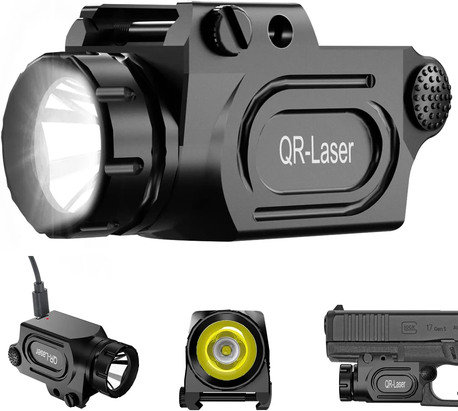 1200 Lumens Tactical Weapon Mount Light for Handgun with Picatinny Rail, Premium LED Flashlight Type-C Rechargeable with Strobe Function for Pistol Handgun Glock Rifles