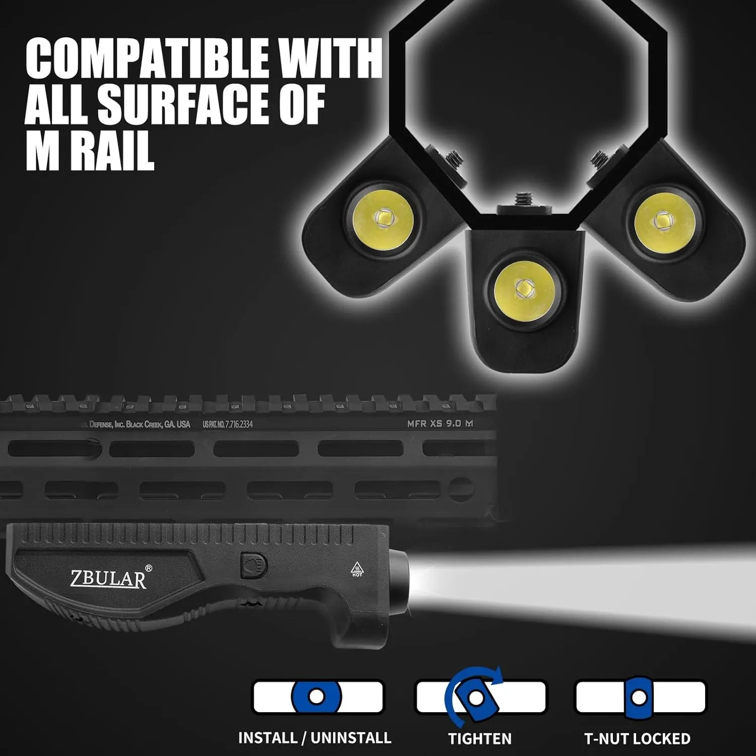1450 Lumens Weapon Light, Tactical Flashlight for Rifle,MLOK Mount Weapon Light with Compatible with M-Lok Rail