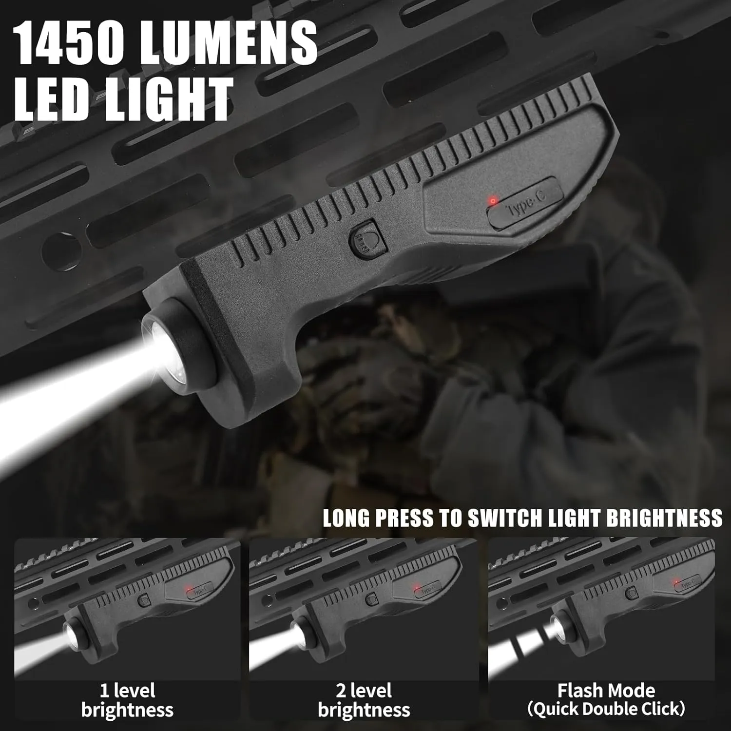 1450 Lumens Weapon Light, Tactical Flashlight for Rifle,MLOK Mount Weapon Light with Compatible with M-Lok Rail