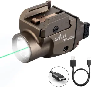 1500 Lumens Compact Weapon Laser Light, Aircraft Grade Aluminum Pistol Light, Adjustable Rail-Mounted Handgun Light and Green Laser Combo