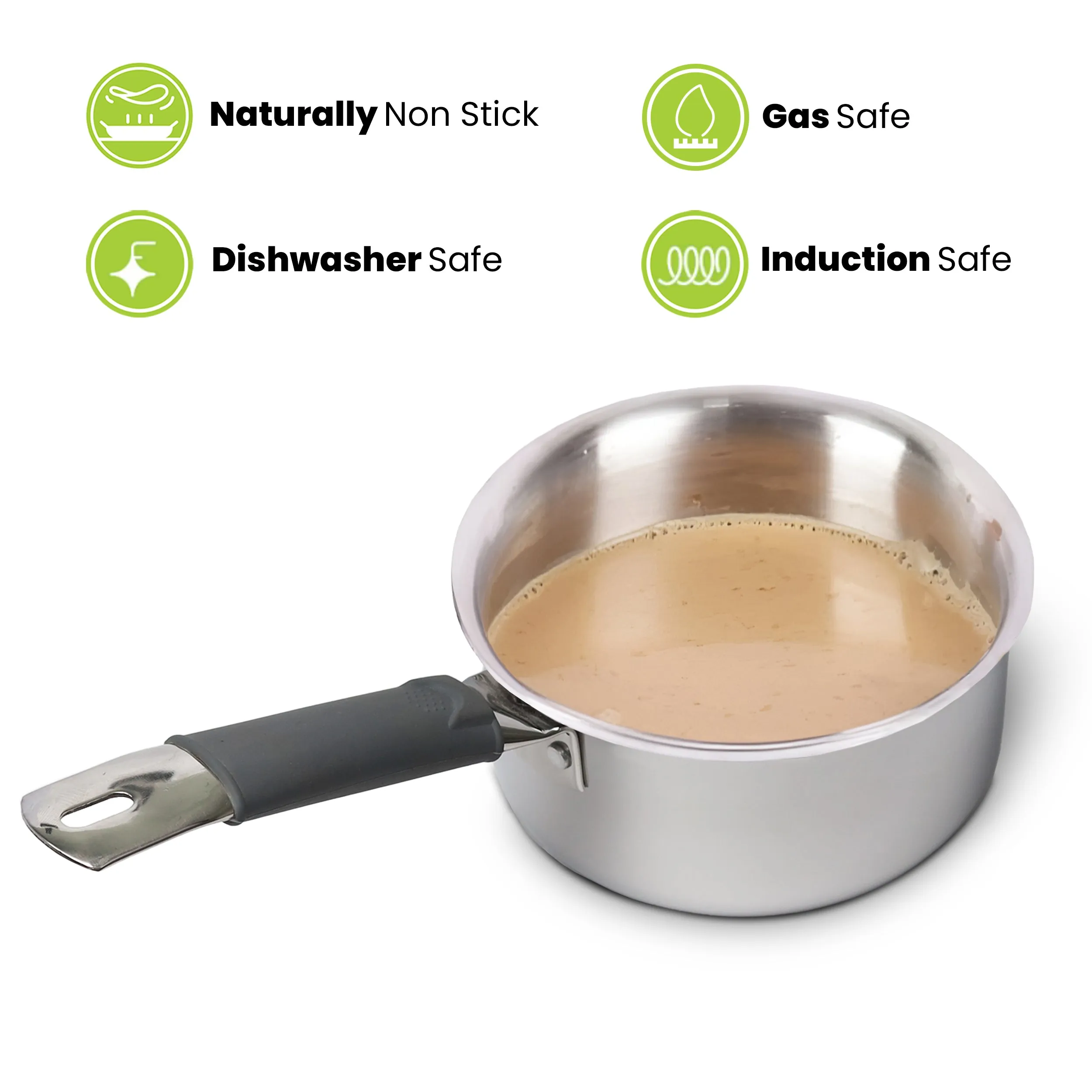 1.5L Allo CookSafe TriPly Sauce pan | Stainless Steel | With Stainless Steel Lid | Induction Friendly | Naturally Non-stick | 16cm