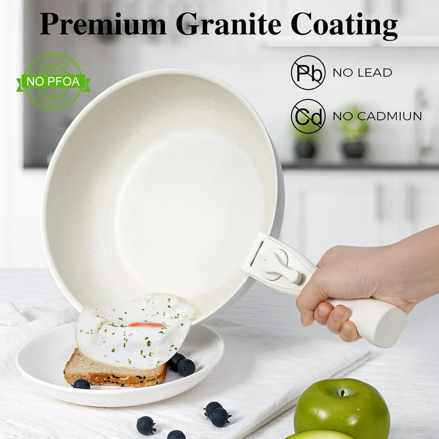 17 Pcs Pots and Pans Set Non Stick, Cookware Sets with Detachable Handle, Nonstick RV Kitchen Cooking Tools Removable Handles, Oven Safe, Induction Fast, Stackable Induction Cookware, White
