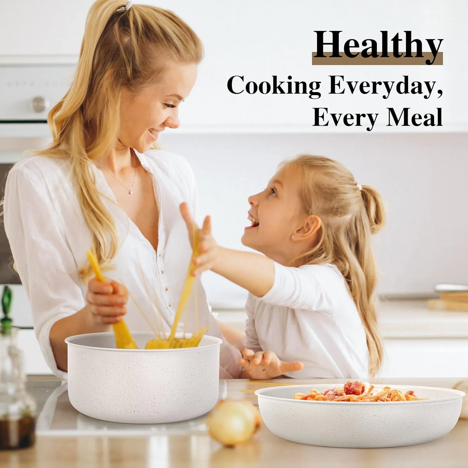 17 Pcs Pots and Pans Set Non Stick, Cookware Sets with Detachable Handle, Nonstick RV Kitchen Cooking Tools Removable Handles, Oven Safe, Induction Fast, Stackable Induction Cookware, White