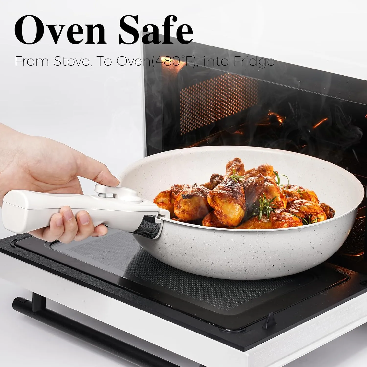 17 Pcs Pots and Pans Set Non Stick, Cookware Sets with Detachable Handle, Nonstick RV Kitchen Cooking Tools Removable Handles, Oven Safe, Induction Fast, Stackable Induction Cookware, White