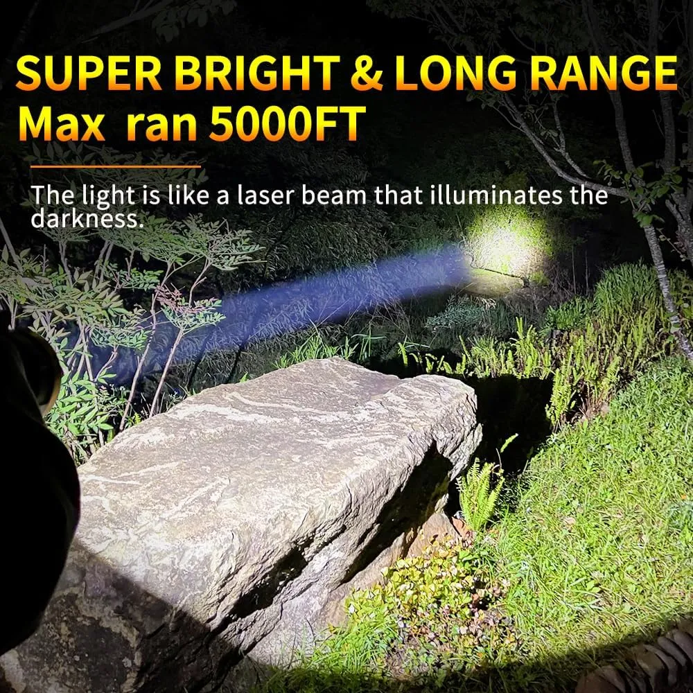 1800LM Rechargeable Spotlight 13600mAh Spotlight Flashlight 80H Long Lasting IP67 Waterproof 3 Modes Spot Light for Outdoor Camping Home Emergency