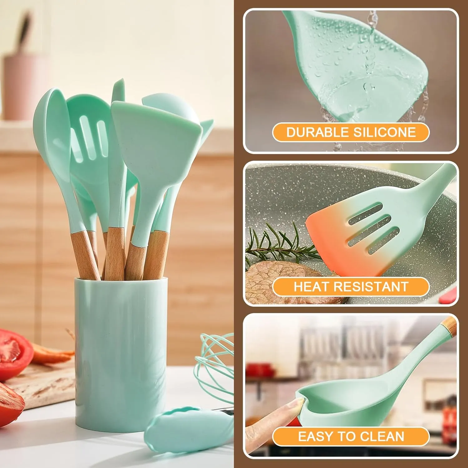19 Pieces Kitchen Utensils Set Silicone Cooking Utensils Kit Spatula Heat Resistant Wooden Spoon Gadgets for Non-stick Pans Most Intimate Kitchen Companion Best Gift (White)