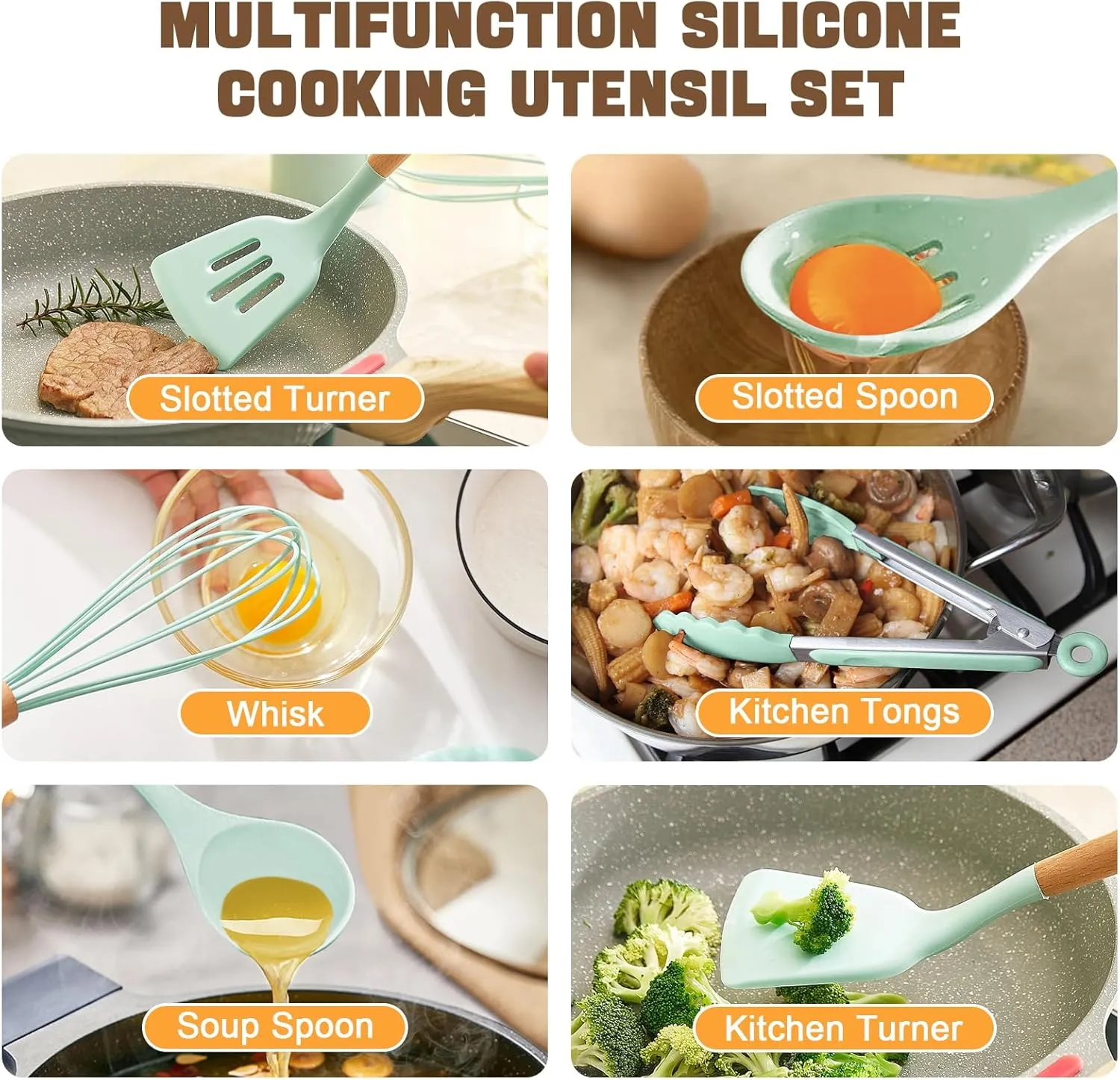 19 Pieces Kitchen Utensils Set Silicone Cooking Utensils Kit Spatula Heat Resistant Wooden Spoon Gadgets for Non-stick Pans Most Intimate Kitchen Companion Best Gift (White)