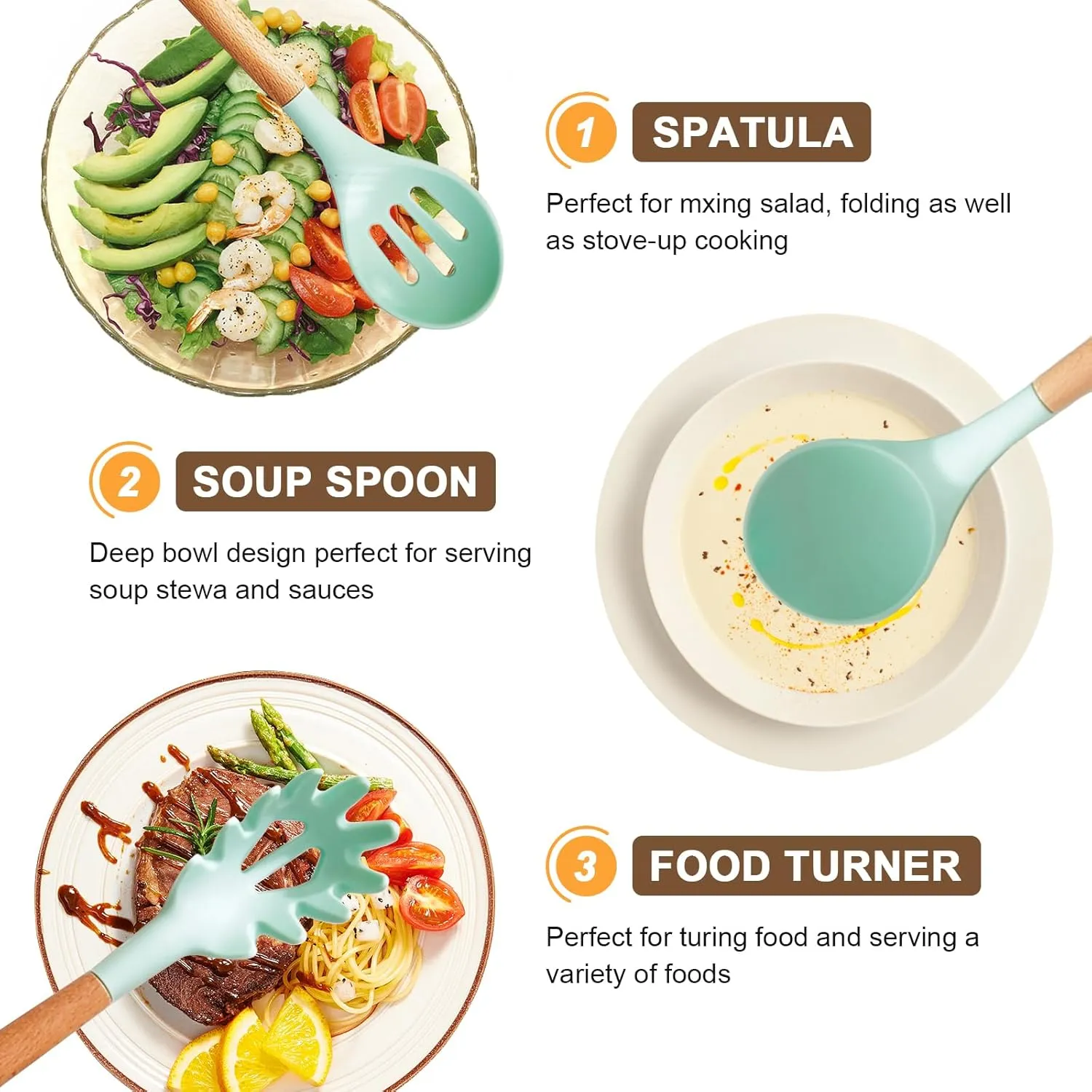 19 Pieces Kitchen Utensils Set Silicone Cooking Utensils Kit Spatula Heat Resistant Wooden Spoon Gadgets for Non-stick Pans Most Intimate Kitchen Companion Best Gift (White)