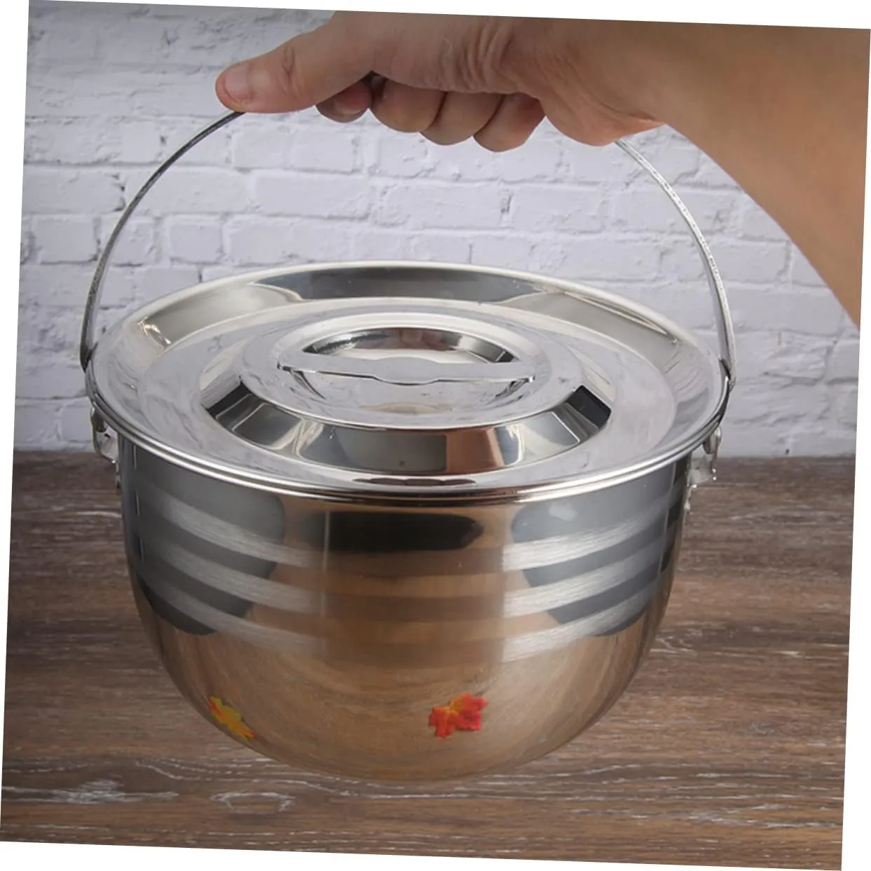1pc Camping Pot With Infuser Electric Cooking Pot Aid Casserole Camping Cooking Pot Camping Stove Portable Stove Kettle Household Use Saucepan Silver 201 Stainless Steel