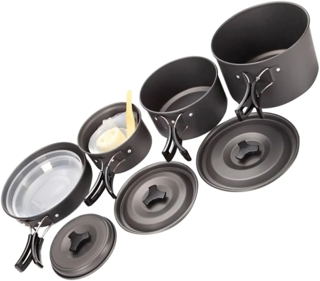 1set Camping Cookware Portable Thermal Insulation Cooking Pot for People Non-Stick Oxide Frying Pan and Easy to Clean for Outdoor Activities and Picnics