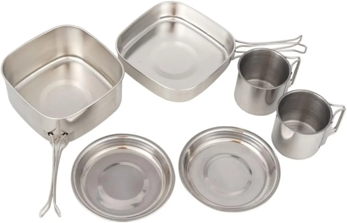 1set Camping Cookware Set Outdoor Cooking Gear Folding Handles for Space Saving Easy to Clean for Hiking Picnics and Travel