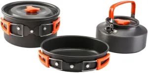 1set Portable Camping Cooking Aluminium Alloy Cookware for People Includes Kettle and Pot for Hiking Picnics and Outdoor Adventures Features Collapsible Handle Cover
