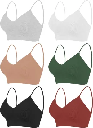 2-6PCS Women's V-Neck Padded Seamless Straps Bralette, Everyday Basic Sleeping Bra, Sports Bras for Women, Sports Bra