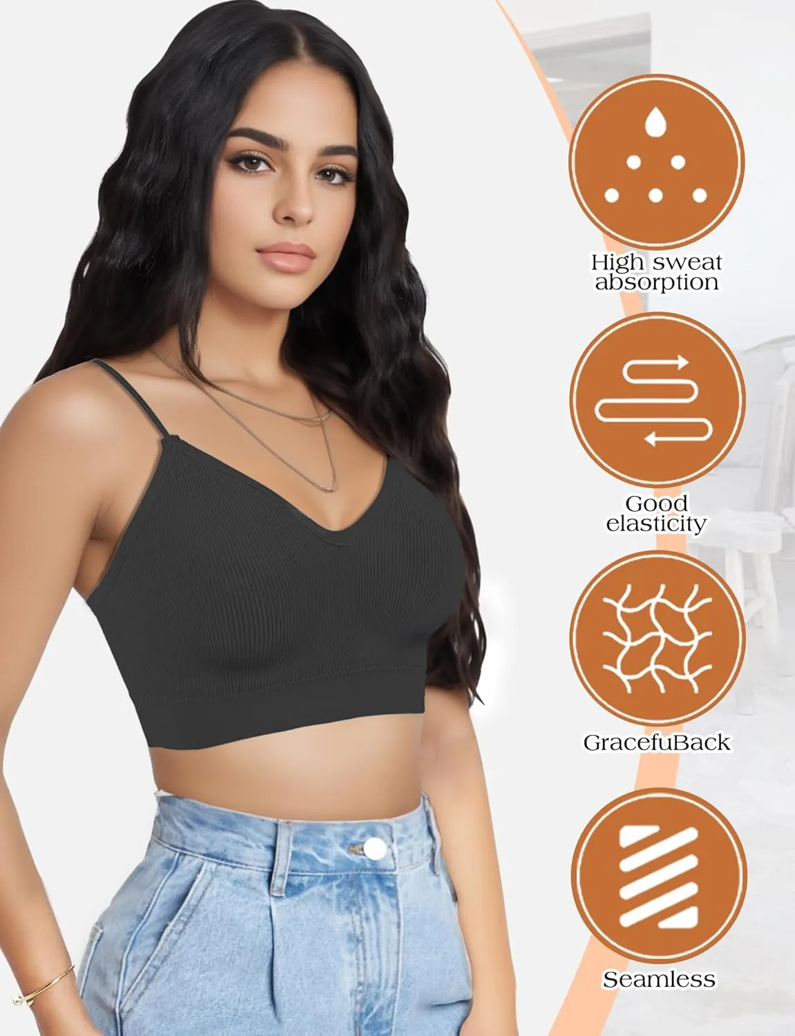 2-6PCS Women's V-Neck Padded Seamless Straps Bralette, Everyday Basic Sleeping Bra, Sports Bras for Women, Sports Bra
