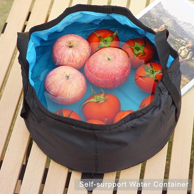 2 Pack Collapsible Bucket with Handle 2 Gallon Portable Camping Wash Basin Folding Water Container for Fishing Beach (Red Blue)