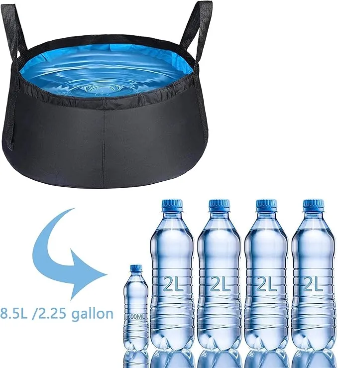 2 Pack Collapsible Bucket with Handle 2 Gallon Portable Camping Wash Basin Folding Water Container for Fishing Beach (Red Blue)