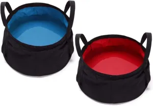2 Pack Collapsible Bucket with Handle 2 Gallon Portable Camping Wash Basin Folding Water Container for Fishing Beach (Red Blue)