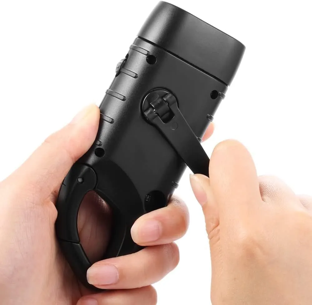 2-Pack Hand Crank Solar Powered Flashlight, Emergency Rechargeable LED Flashlight, Survival Flashlight, Quick Snap Carbiner Dynamo Flashlight Torch for Outdoor Sports (Black)