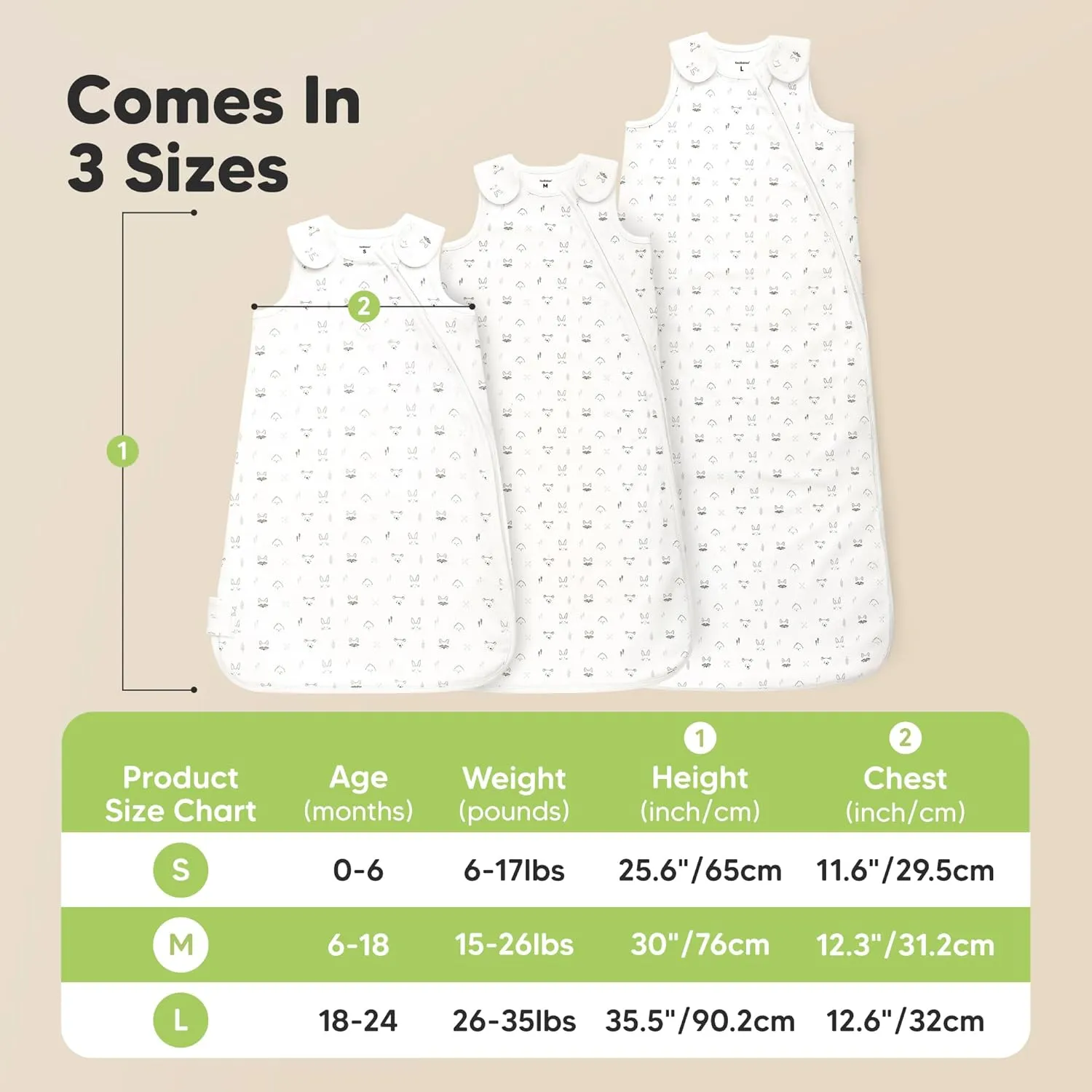 2-Pack Organic Baby Sleep Sacks, 100% Cotton - Soft & Breathable 0.5TOG Baby Wearable Blanket, Toddler Sleeping Sack 0-6 months, Easy to Wear Transitional Swaddles for Newborns, Infants (Nordic, S)