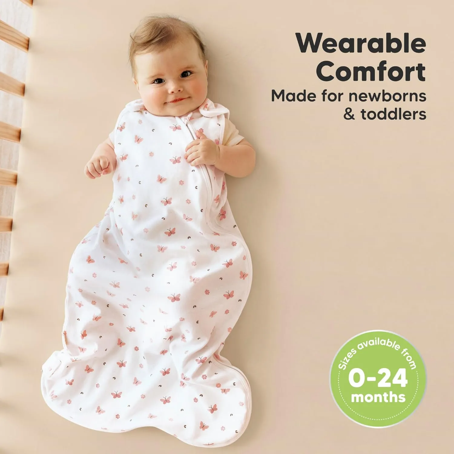 2-Pack Organic Baby Sleep Sacks, 100% Cotton - Soft & Breathable 0.5TOG Baby Wearable Blanket, Toddler Sleeping Sack 18-24 months, Easy to Wear Transitional Swaddles for Newborns (Butterflies, L)