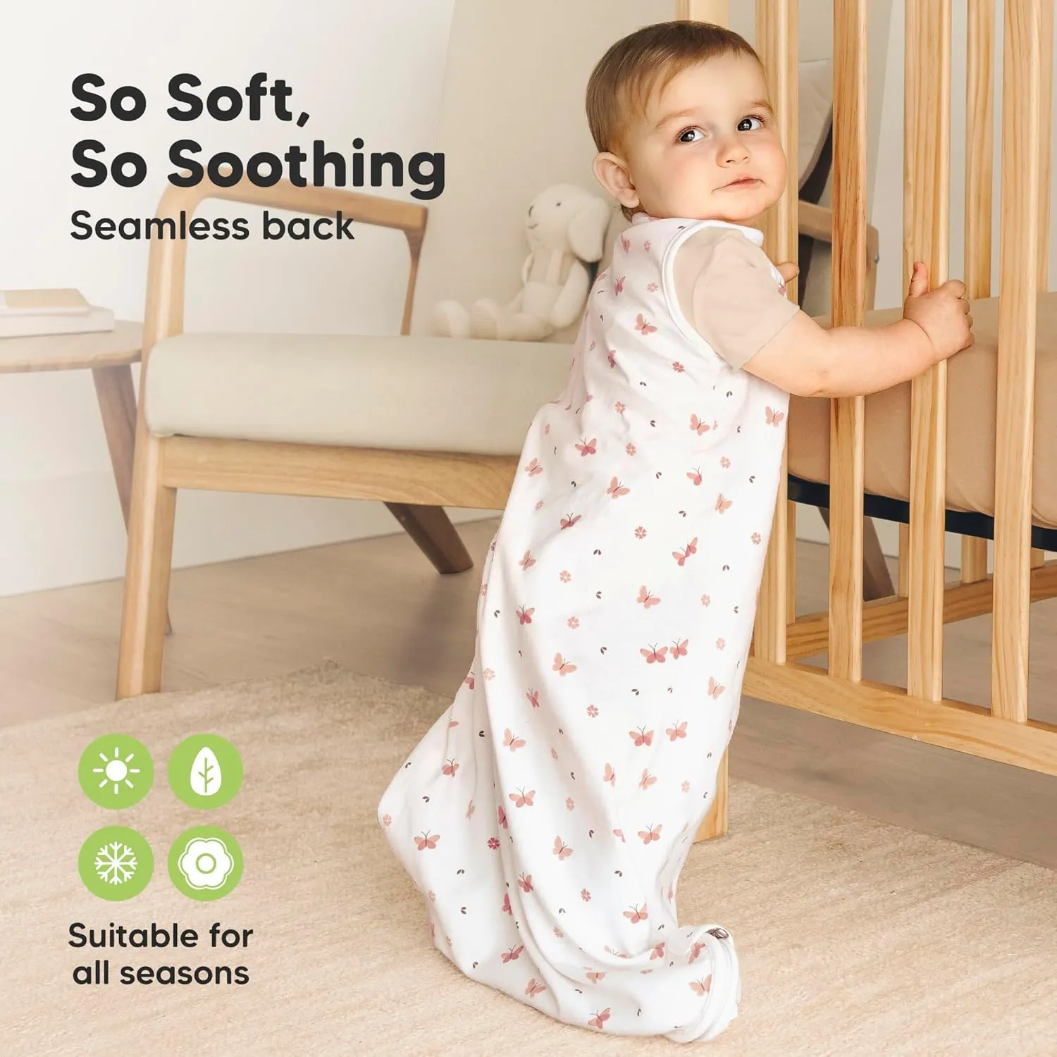 2-Pack Organic Baby Sleep Sacks, 100% Cotton - Soft & Breathable 0.5TOG Baby Wearable Blanket, Toddler Sleeping Sack 18-24 months, Easy to Wear Transitional Swaddles for Newborns (Butterflies, L)