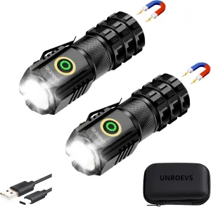2-Pack XC06 Mini Flashlight Rechargeable,Pocket Flashlight with Magnet,Super Bright Small Compact Flashlight,5 Modes EDC Flashlight for Camping,Emergency.