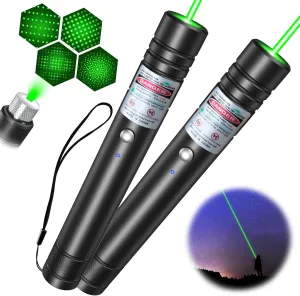 [2 Packs] LETEAPII Green Beam Light Flashlight Long Range, USB Rechargeable Tactical Flashlights with Star Cap Adjustable for TV/LED/LCD Screens, Presentations, Astronomy, Camping, Hiking, and Outdoor