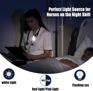 2 PCS Clip on Flashlights Rechargeable Nurse Light Running Light Attach to Collar Pocket Hands Free Magnetic Clip White/Red Lights Portable Lighting for Night Shifts, Night Running, Camping