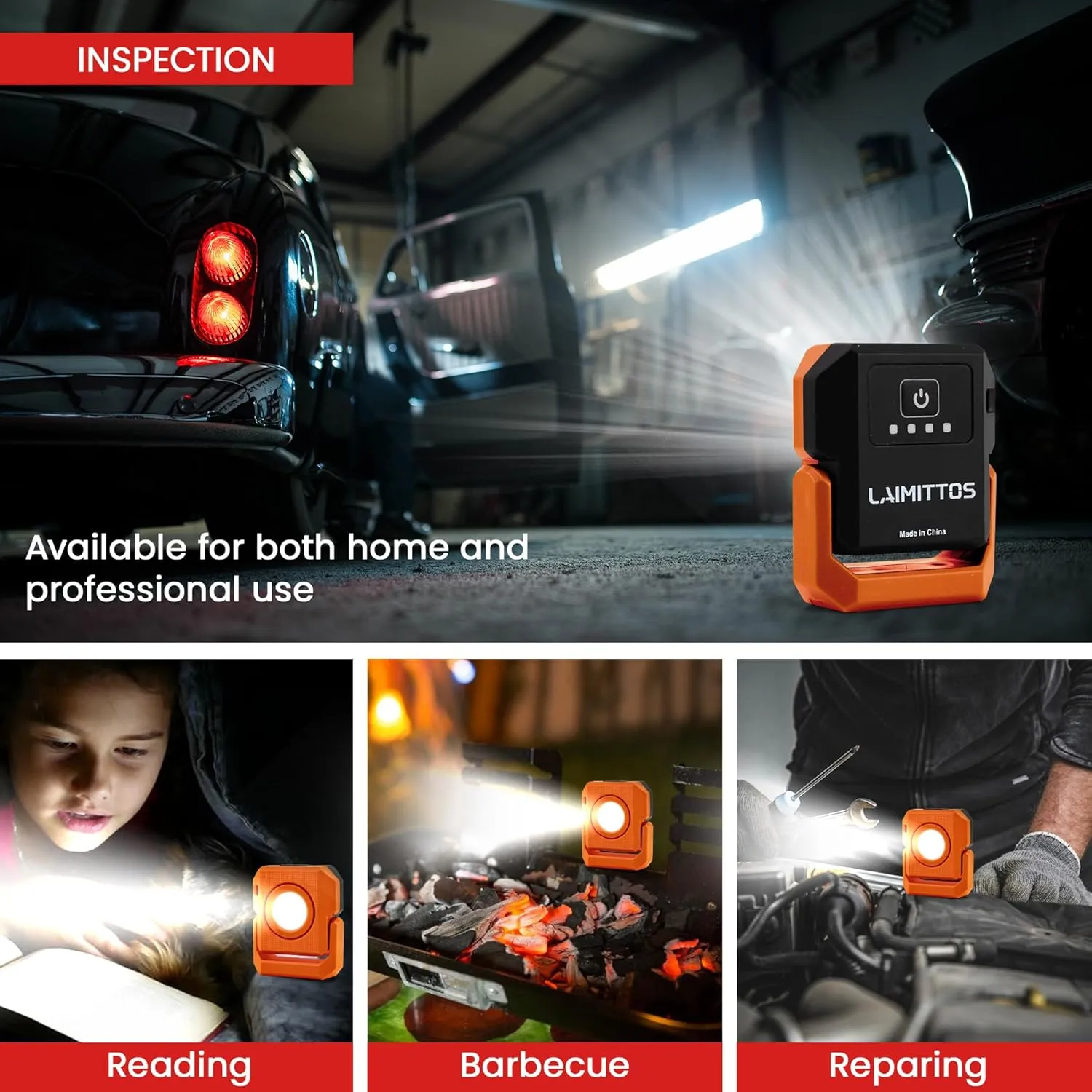 2 Pcs Mini Keychain Flashlight Rechargeable 500 Lumens LED Magnetic Flashlight with Rotatable Bracket 4 Light Modes Pocket Lights Outdoor Emergency Work Light for Camping, Black & Orange