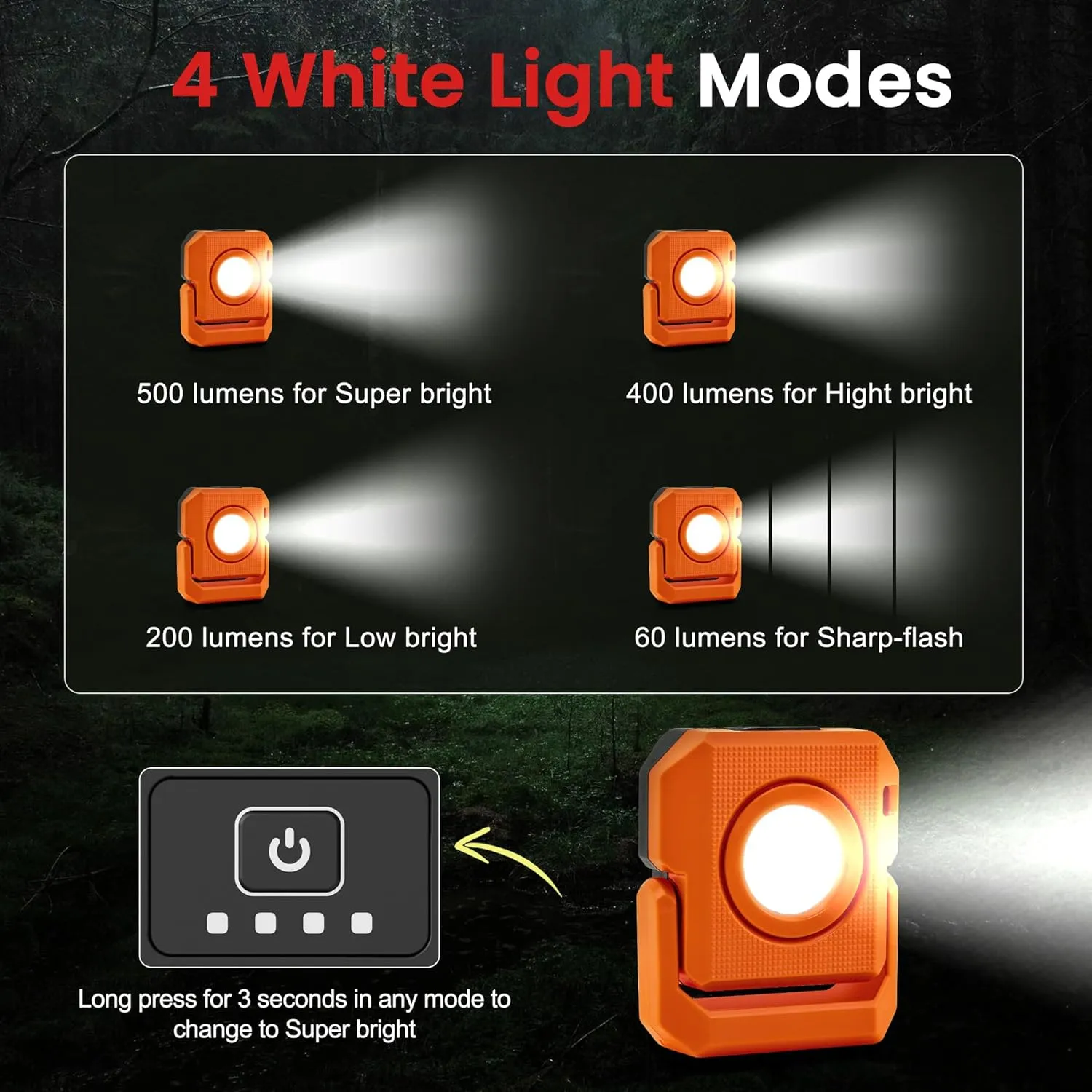 2 Pcs Mini Keychain Flashlight Rechargeable 500 Lumens LED Magnetic Flashlight with Rotatable Bracket 4 Light Modes Pocket Lights Outdoor Emergency Work Light for Camping, Black & Orange