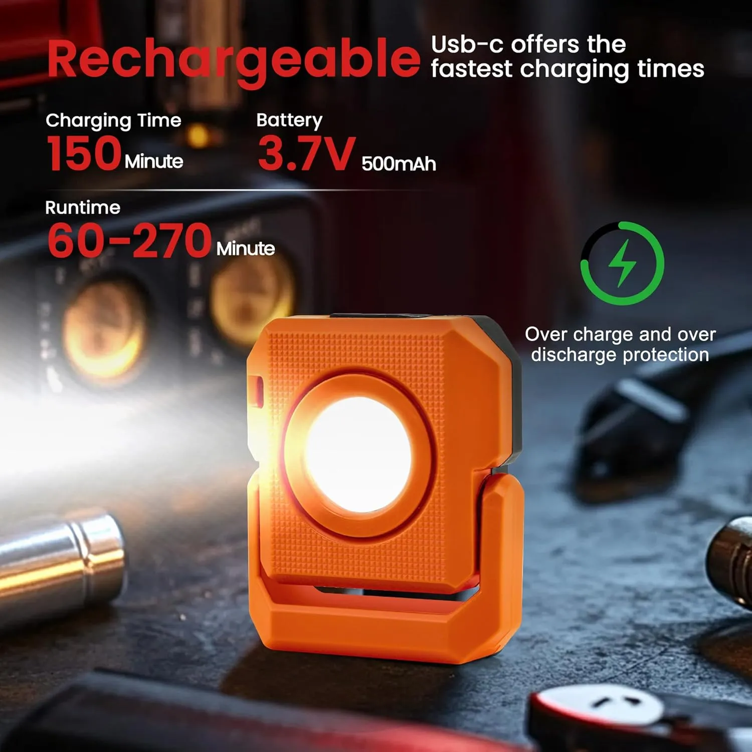 2 Pcs Mini Keychain Flashlight Rechargeable 500 Lumens LED Magnetic Flashlight with Rotatable Bracket 4 Light Modes Pocket Lights Outdoor Emergency Work Light for Camping, Black & Orange