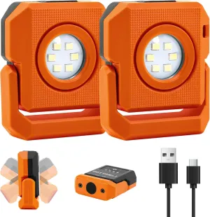 2 Pcs Mini Keychain Flashlight Rechargeable 500 Lumens LED Magnetic Flashlight with Rotatable Bracket 4 Light Modes Pocket Lights Outdoor Emergency Work Light for Camping, Black & Orange